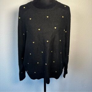 Lucky Brand Black Sweater with Gold Heart Studs Size Large